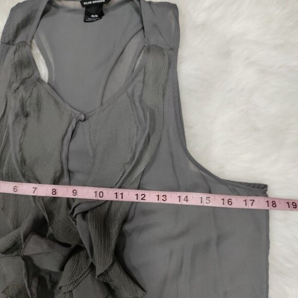 Club Monaco Sleeveless Ruffle Blouse Gray Silk And Polyester Women's M - Picture 8 of 10